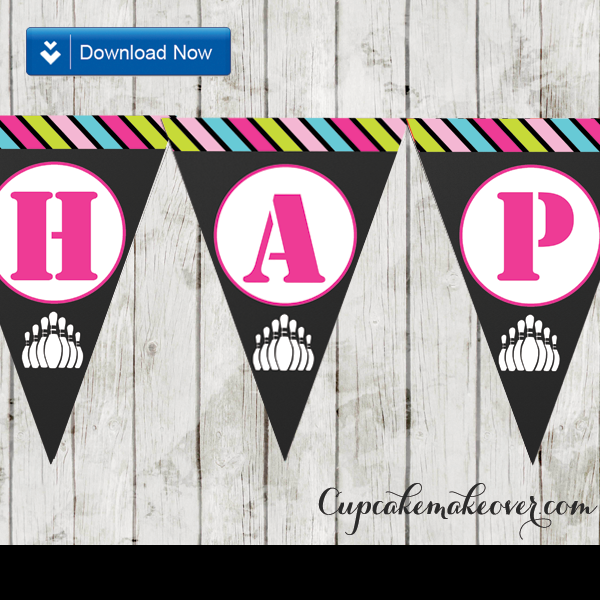bowling party happy birthday banner for girls
