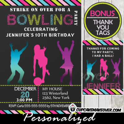 girls printable bowling party invitations