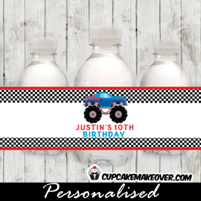 personalized monster truck water bottle labels