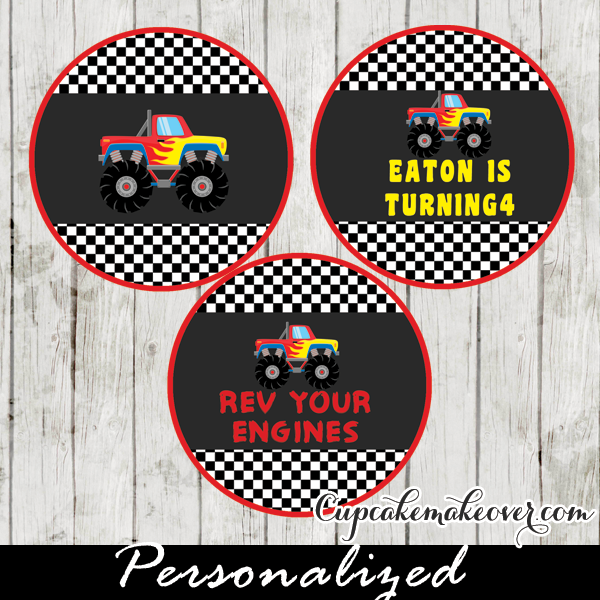 red monster truck cake toppers tags decoration