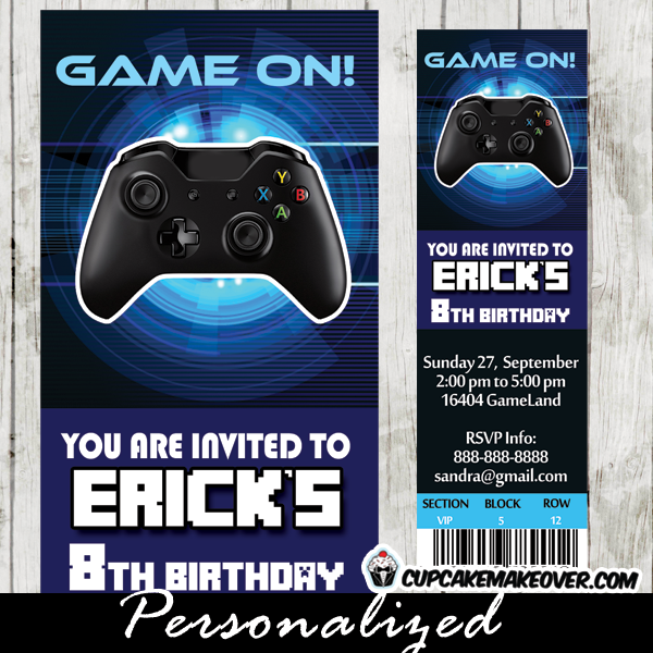 xbox video game ticket invitations birthday party