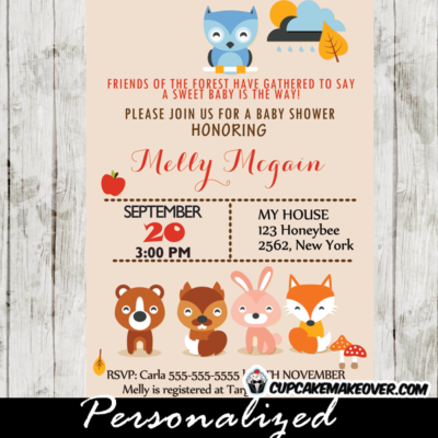 fall themed baby shower woodland invitations