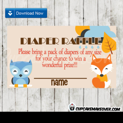Fall themed baby shower woodland creatures diaper raffle tickets