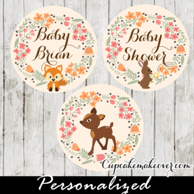 personalized woodland cupcake toppers forest animals tags
