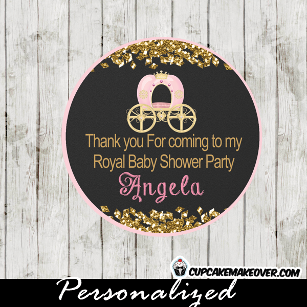 chalkboard gold glitter pink carriage royal princess favor tags