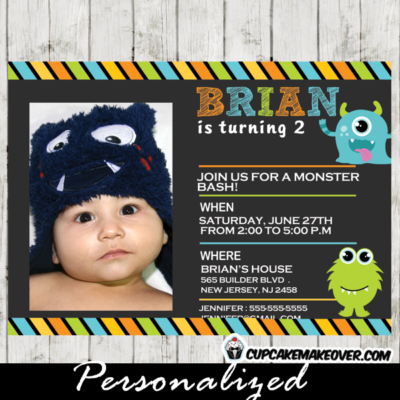 printable first birthday little monsters photo invitation