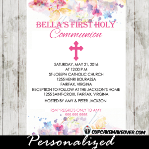 elegant watercolor hand paint floral first communion for girls