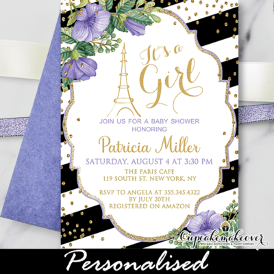 gold glitter shabby chic paris baby shower invitations