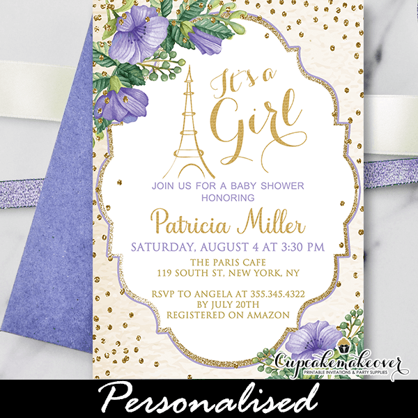 purple and gold baby shower invitations