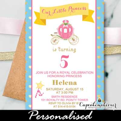 pink gold little girl princess birthday invitation
