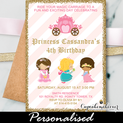 soft pink stripes gold princess birthday invitations girl