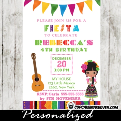 fiesta theme birthday invitation for girls