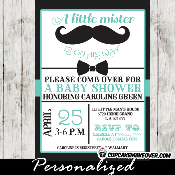 black bow tie baby shower mustache invitations