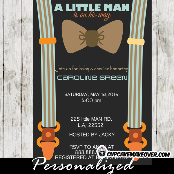 Brown Little Man Bow Tie Baby Shower Invitations Personalized 