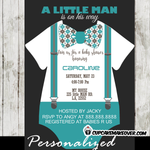 teal little man bow tie invitations baby shower