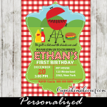 Gingham BBQ Birthday Invitation - Personalized - Cupcakemakeover