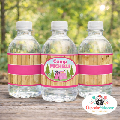 glamping camping water bottle labels girls