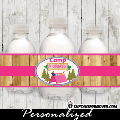 glamping camping water bottle labels girls