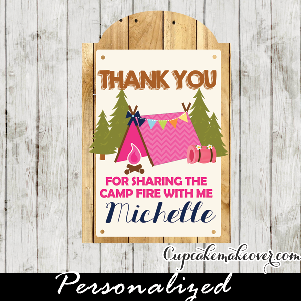 girl camping party favors gift tags
