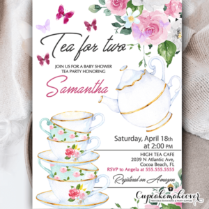 Vintage Floral Baby Shower Tea Party Invitation - Cupcakemakeover