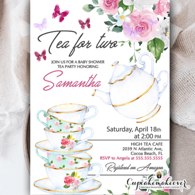 floral vintage tea party baby shower invitations