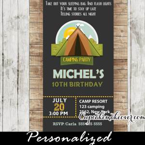 printable kids camping birthday party invitations