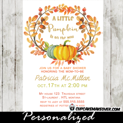 fall wreath pumpkin baby shower invitations