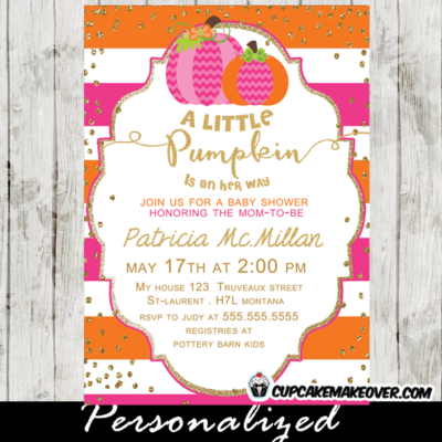 pink little pumpkin baby shower invitation