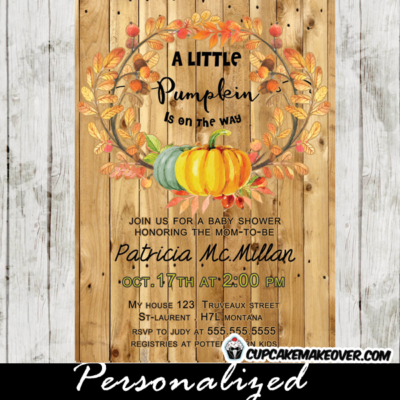 country wood pumpkin fall wreath baby shower invitations
