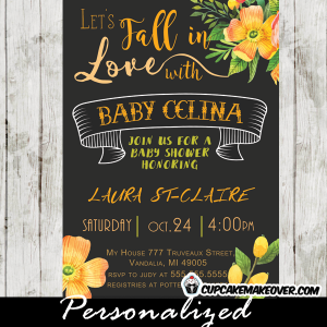orange floral fall baby shower invitations