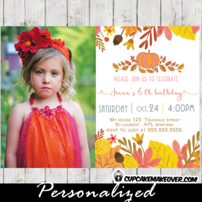 fall theme pumpkin photo invitation birthday