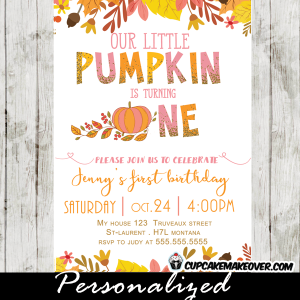 girl pumpkin first birthday invitations
