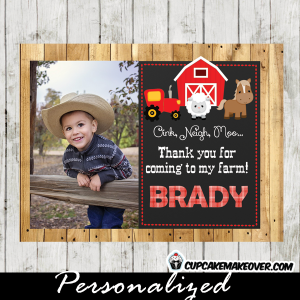 red tractor boy Farm Animal photo thank you tags