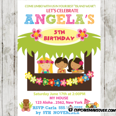 girls tiki bar luau birthday party invitations