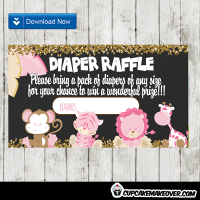 pink safari themed diaper raffle tickets baby girl