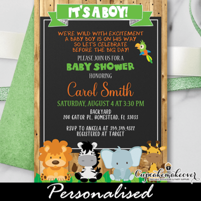 jungle theme baby shower invitations