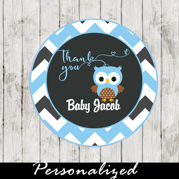 blue owl personalized baby shower favor tags