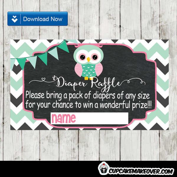 green mint owl baby shower diaper raffle tickets printable