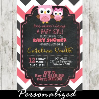 pink owl baby girl shower invitations