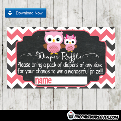 pink owl baby shower diaper raffle tickets