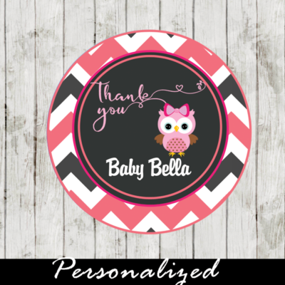 pink owl baby shower tags for favors