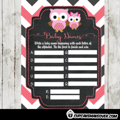 pink owl baby shower games printable