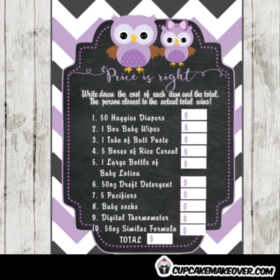 purple owl baby shower games printable
