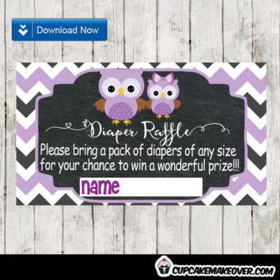 purple owl baby shower diaper raffle tickets printable