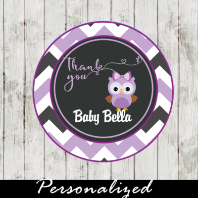 purple owl thank you tags for baby shower