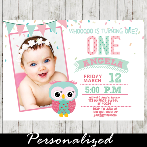 1st birthday owl invitations photo invite girl