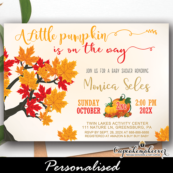 autumn themed pumpkin baby shower invitations