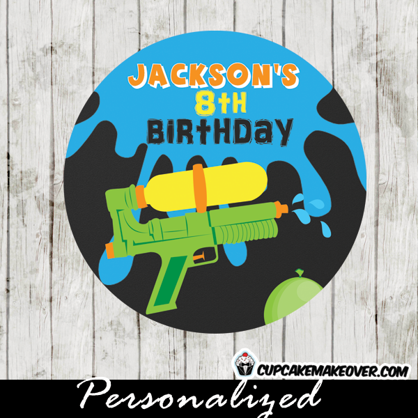 water gun party favor tags stickers