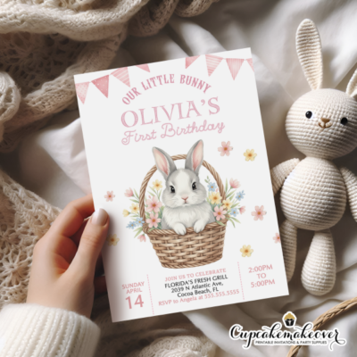 Easter bunny basket first birthday invitation