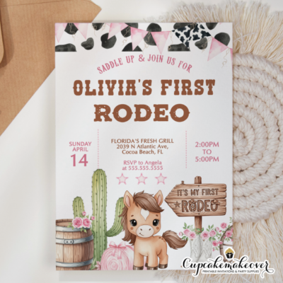 First Rodeo birthday invitation girl Pink cowgirl birthday party Western rodeo first birthday Horse theme birthday invitation Cowgirl western party invite Country rodeo birthday for girls